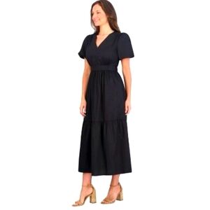 NWT Women's French Connection Dress Black Puff Sleeve Poplin Maxi Length Size: L